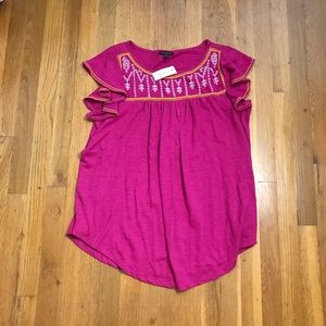 Lane Bryant NWT Embroidered Flutter Sleeve Top 14/16